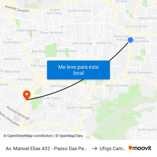 Av. Manoel Elias 432 - Passo Das Pedras Porto Alegre - Rs 91240-400 Brasil to Ufrgs Campus Olímpico map