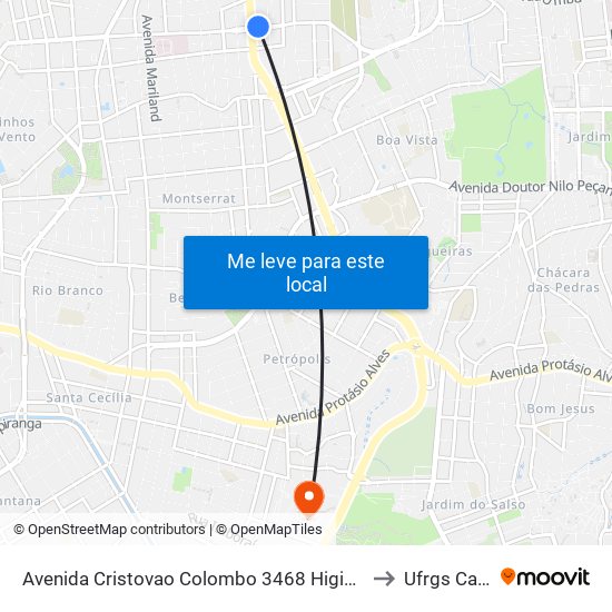 Avenida Cristovao Colombo 3468 Higienópolis Porto Alegre - Rio Grande Do Sul 90540 Brasil to Ufrgs Campus Olímpico map