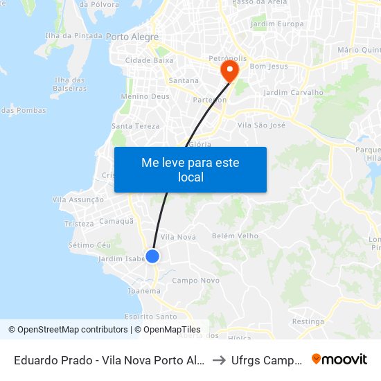 Eduardo Prado - Vila Nova Porto Alegre - Rs 91750-550 Brasil to Ufrgs Campus Olímpico map