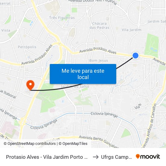 Protasio Alves - Vila Jardim Porto Alegre - Rs 91420-070 Brasil to Ufrgs Campus Olímpico map