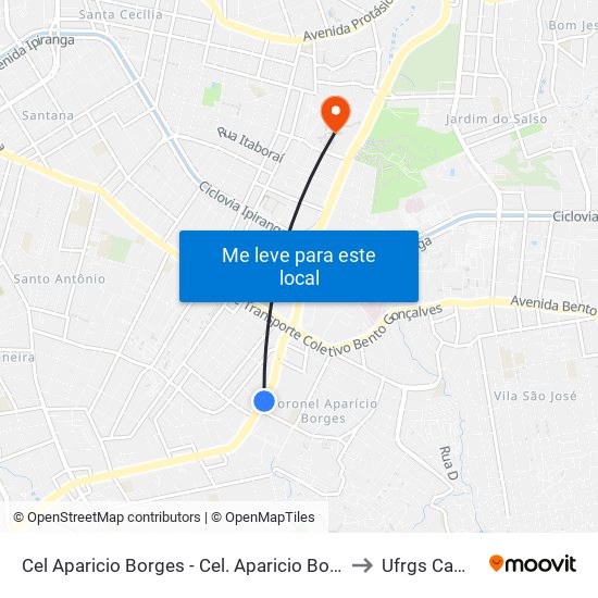 Cel Aparicio Borges - Cel. Aparicio Borges Porto Alegre - Rs 91510-000 Brasil to Ufrgs Campus Olímpico map