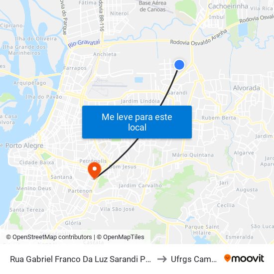 Rua Gabriel Franco Da Luz Sarandi Porto Alegre - Rs 91120-600 Brasil to Ufrgs Campus Olímpico map
