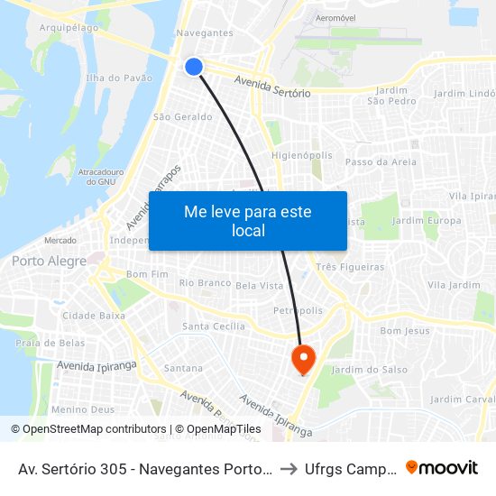 Av. Sertório 305 - Navegantes Porto Alegre - Rs 91020-001 Brasil to Ufrgs Campus Olímpico map