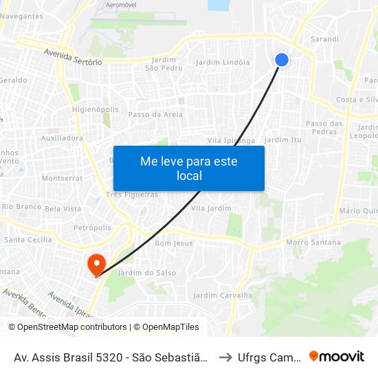 Av. Assis Brasil 5320 - São Sebastião Porto Alegre - Rs 91010-000 Brasil to Ufrgs Campus Olímpico map