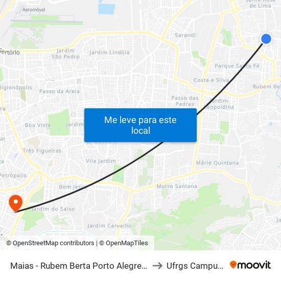 Maias - Rubem Berta Porto Alegre - Rs 91170-001 Brasil to Ufrgs Campus Olímpico map