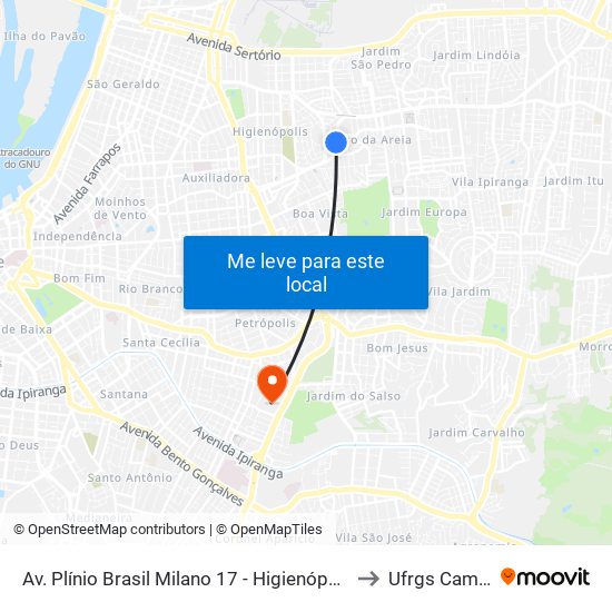 Av. Plínio Brasil Milano 17 - Higienópolis Porto Alegre - Rs 90520-002 Brasil to Ufrgs Campus Olímpico map