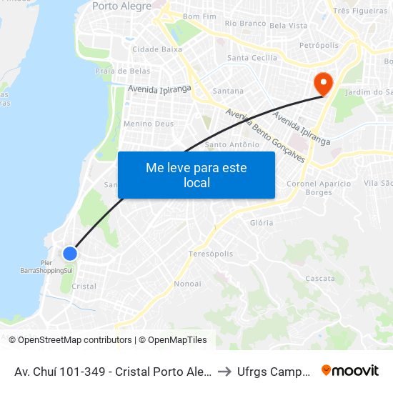 Av. Chuí 101-349 - Cristal Porto Alegre - Rs 90820-080 Brasil to Ufrgs Campus Olímpico map