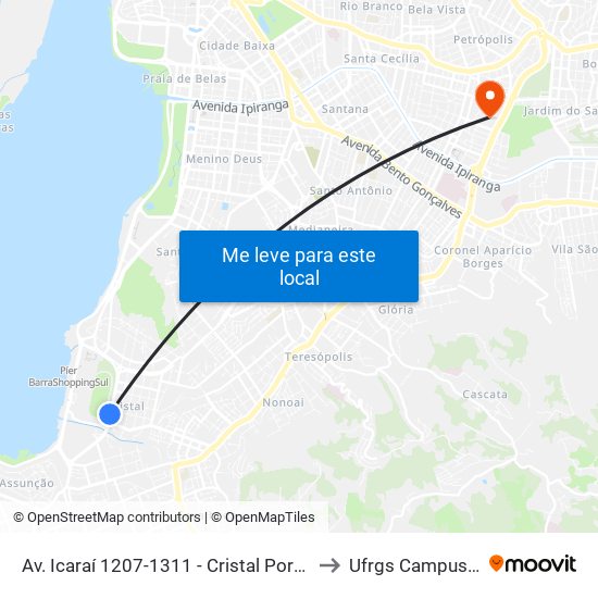 Av. Icaraí 1207-1311 - Cristal Porto Alegre - Rs Brasil to Ufrgs Campus Olímpico map