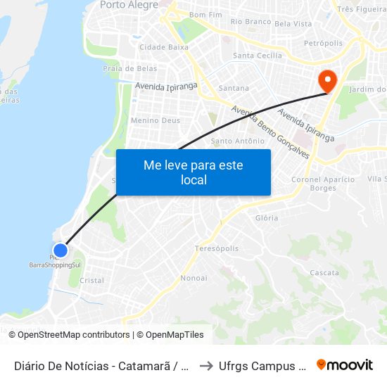 Diário De Notícias - Catamarã / Barra Shopping to Ufrgs Campus Olímpico map