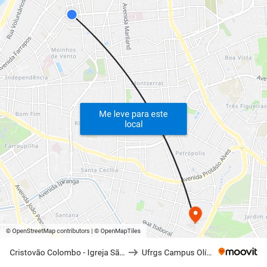 Cristovão Colombo - Igreja São Pedro to Ufrgs Campus Olímpico map