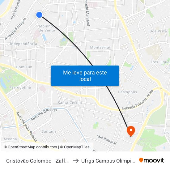 Cristóvão Colombo - Zaffari to Ufrgs Campus Olímpico map