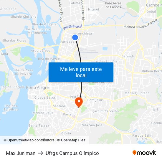 Max Juniman to Ufrgs Campus Olímpico map