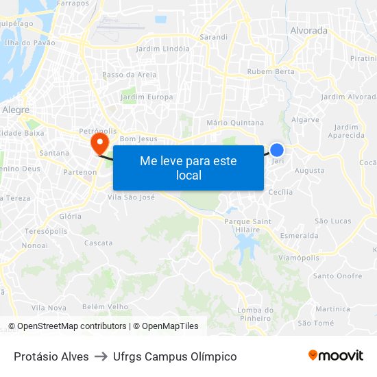 Protásio Alves to Ufrgs Campus Olímpico map