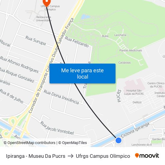 Ipiranga - Museu Da Pucrs to Ufrgs Campus Olímpico map