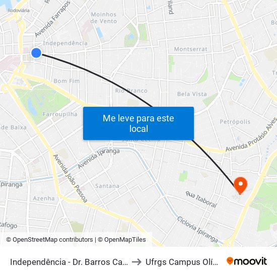 Independência - Dr. Barros Cassal Bc to Ufrgs Campus Olímpico map