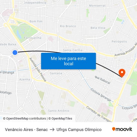 Venâncio Aires - Senac to Ufrgs Campus Olímpico map