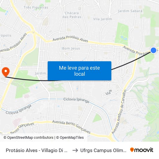 Protásio Alves - Villagio Di Roma to Ufrgs Campus Olímpico map