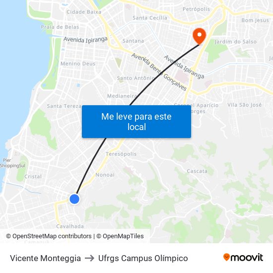 Vicente Monteggia to Ufrgs Campus Olímpico map