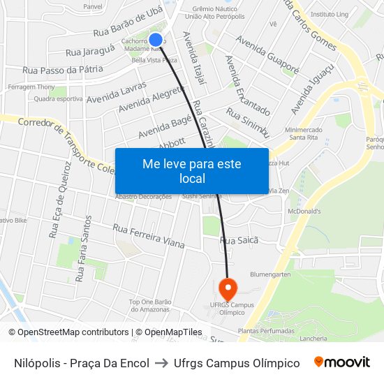 Nilópolis - Praça Da Encol to Ufrgs Campus Olímpico map
