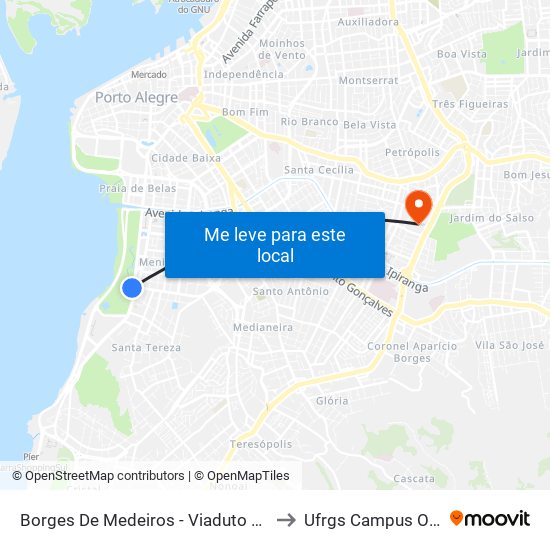 Borges De Medeiros - Viaduto Dom Pedro I to Ufrgs Campus Olímpico map