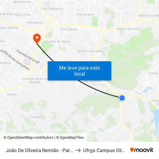 João De Oliveira Remião - Parada 01 to Ufrgs Campus Olímpico map