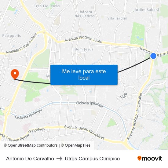 Antônio De Carvalho to Ufrgs Campus Olímpico map