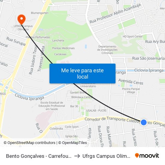 Bento Gonçalves - Carrefour Cb to Ufrgs Campus Olímpico map