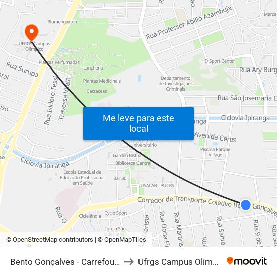 Bento Gonçalves - Carrefour Bc to Ufrgs Campus Olímpico map