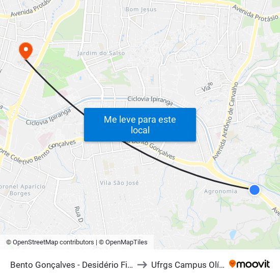 Bento Gonçalves - Desidério Finamor Bc to Ufrgs Campus Olímpico map