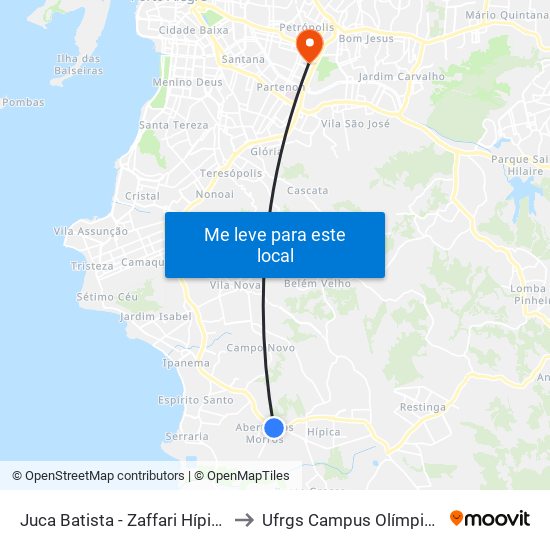 Juca Batista - Zaffari Hípica to Ufrgs Campus Olímpico map