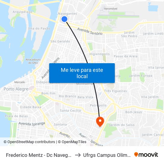 Frederico Mentz - Dc Navegantes to Ufrgs Campus Olímpico map