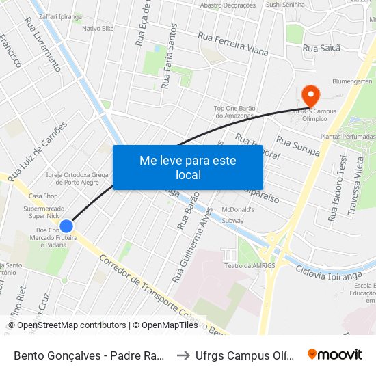 Bento Gonçalves - Padre Rambo Bc to Ufrgs Campus Olímpico map