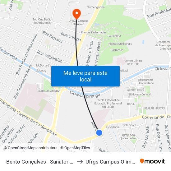 Bento Gonçalves - Sanatório Bc to Ufrgs Campus Olímpico map