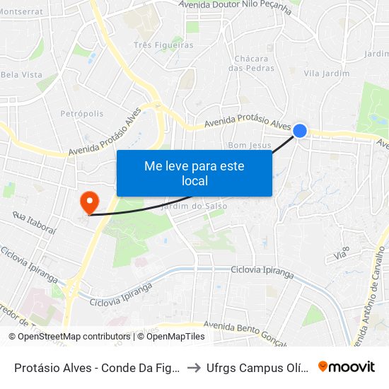 Protásio Alves - Conde Da Figueira Cb to Ufrgs Campus Olímpico map