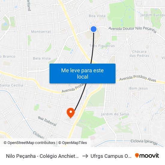 Nilo Peçanha - Colégio Anchieta / Unisinos to Ufrgs Campus Olímpico map