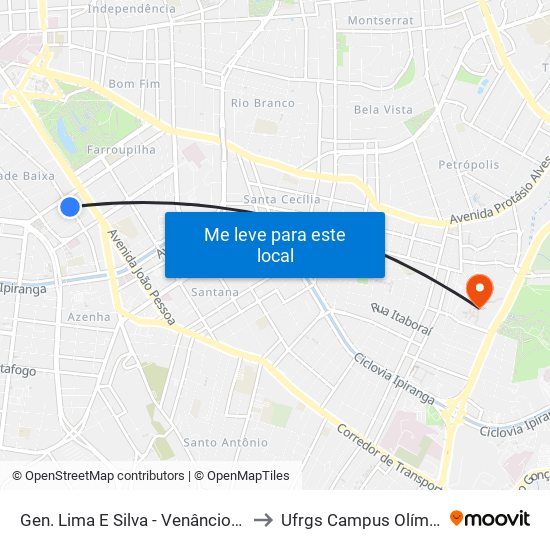 Gen. Lima E Silva - Venâncio Aires to Ufrgs Campus Olímpico map