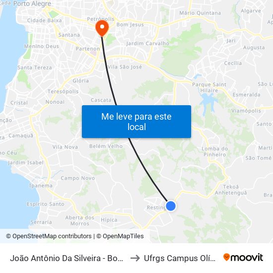 João Antônio Da Silveira - Bombeiros to Ufrgs Campus Olímpico map