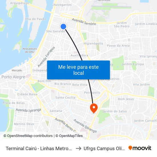 Terminal Cairú - Linhas Metropolitanas to Ufrgs Campus Olímpico map