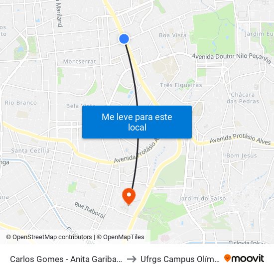 Carlos Gomes - Anita Garibaldi Ns to Ufrgs Campus Olímpico map