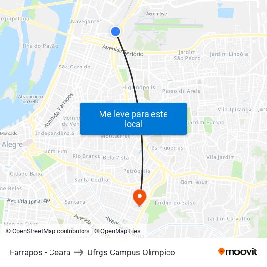 Farrapos - Ceará to Ufrgs Campus Olímpico map