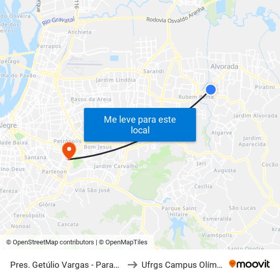 Pres. Getúlio Vargas - Parada 43 to Ufrgs Campus Olímpico map