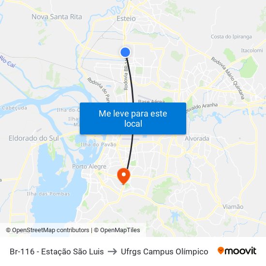 Br-116 - Estação São Luis to Ufrgs Campus Olímpico map