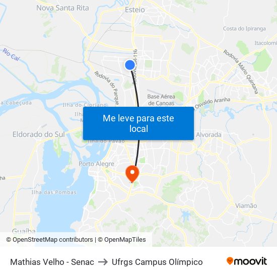 Mathias Velho - Senac to Ufrgs Campus Olímpico map