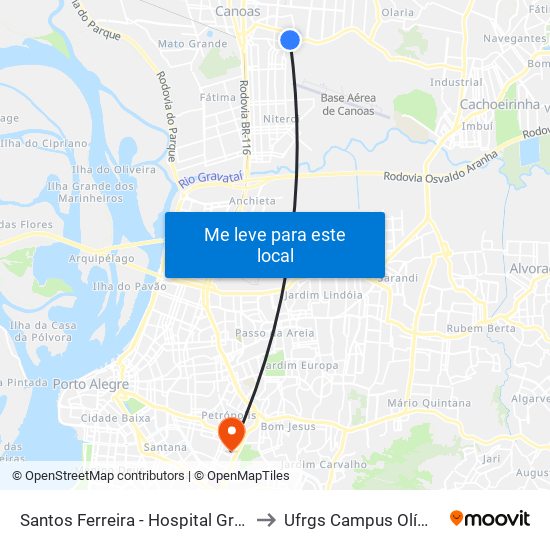 Santos Ferreira - Hospital Gracinha to Ufrgs Campus Olímpico map