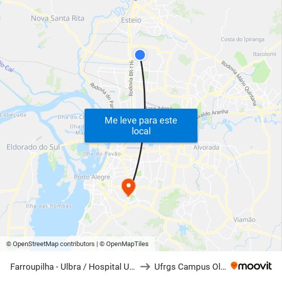 Farroupilha  - Ulbra / Hospital Universitário to Ufrgs Campus Olímpico map