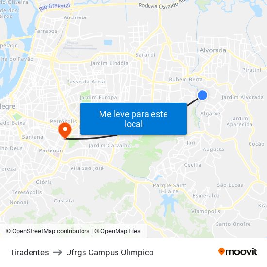 Tiradentes to Ufrgs Campus Olímpico map
