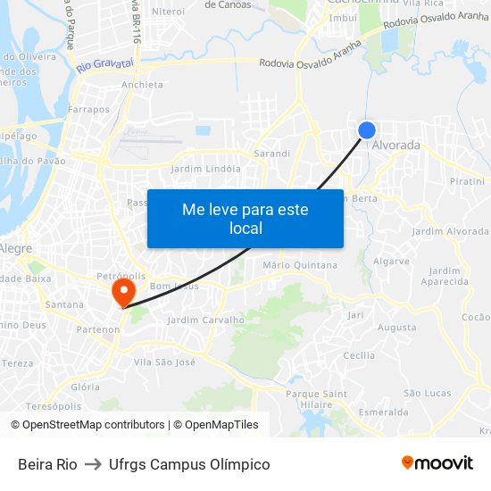 Beira Rio to Ufrgs Campus Olímpico map