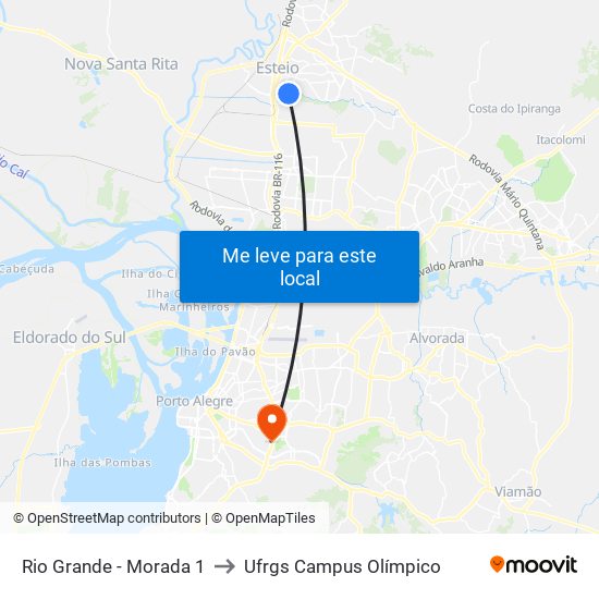 Rio Grande - Morada 1 to Ufrgs Campus Olímpico map