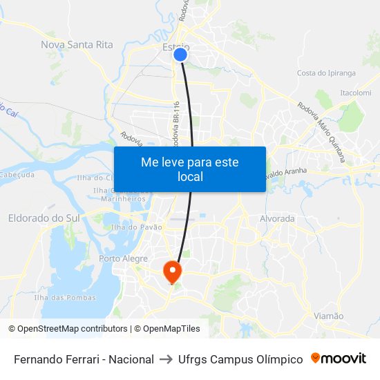 Fernando Ferrari - Nacional to Ufrgs Campus Olímpico map