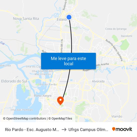 Rio Pardo - Esc. Augusto Meyer to Ufrgs Campus Olímpico map